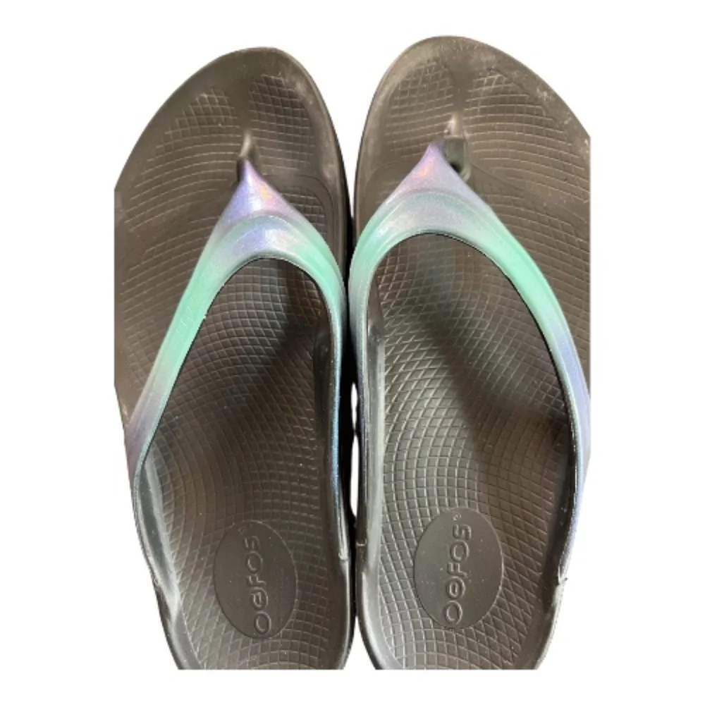 EUC OOFOS Oolala Luxe recovery flip flops Atlantis blue | size 10 - Picture 2 of 7